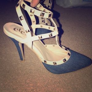 Jeweled denim heels